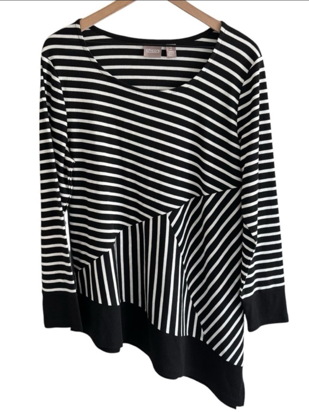 Chico's Asymmetrical Striped Top Size 2 US Large Long Sleeve Pullover